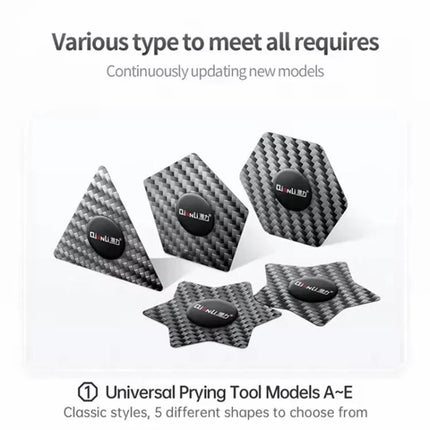 Qianli Multifunctional Carbon Fiber Prying Tool for Devices showing five carbon-fiber shapes for safe phone disassembly