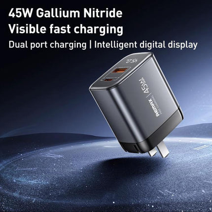 REMAX Charger for Everyday Device Powering at Home and Travel - 45W GaN dual-port fast charger with digital display, compact for home and travel