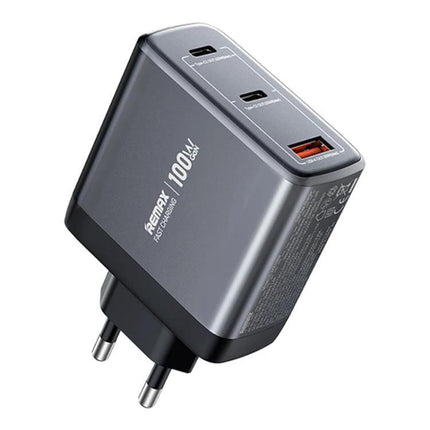 REMAX Charger for Daily Device Powering at Home or Travel - compact 100W GaN wall charger with dual USB‑C and USB‑A ports for laptop, phone, tablet