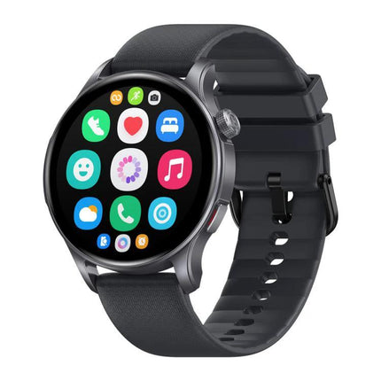 Zeblaze Smart Watch for Everyday Fitness and Daily Connectivity showing round touchscreen, fitness icons and black silicone strap