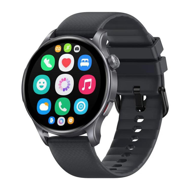 Zeblaze Smart Watch for Everyday Fitness and Daily Connectivity showing round touchscreen with fitness and app icons on black strap