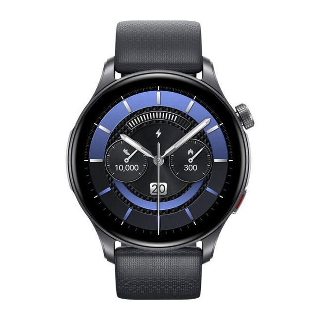 Zeblaze Smart Watch for Everyday Fitness and Daily Connectivity - round smartwatch with step and heart-rate dials, black strap, blue accents