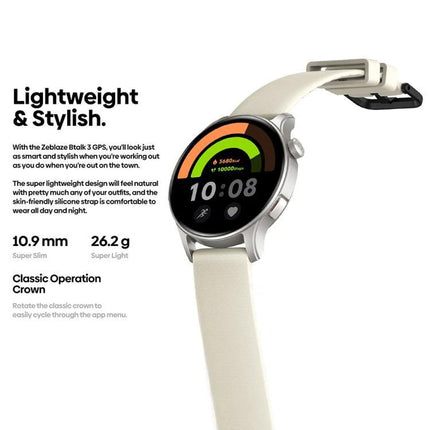 Zeblaze Smart Watch for Everyday Fitness and Daily Connectivity - lightweight stylish round smartwatch with activity rings and cream silicone strap