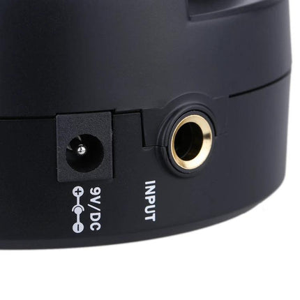 JOYO Mini Guitar Amplifier for Home Practice Sessions close-up of 1/4" input jack and 9V DC power port on black amp