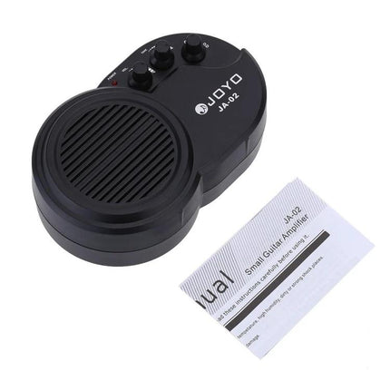JOYO Mini Guitar Amplifier for Home Practice Sessions compact black JA-02 amp with knobs, speaker grille and manual for quiet home practice