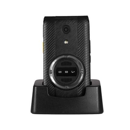 AGM Type-C Dock for Everyday Desk Phone Charging and Holding — black dock holding phone upright while charging via Type-C port, stable viewing angle