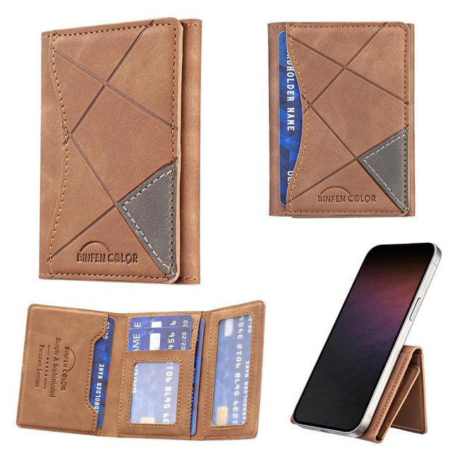 Prismatic Leather Magnetic Card Wallet for Daily Essentials brown PU leather phone card holder with magnetic attachment