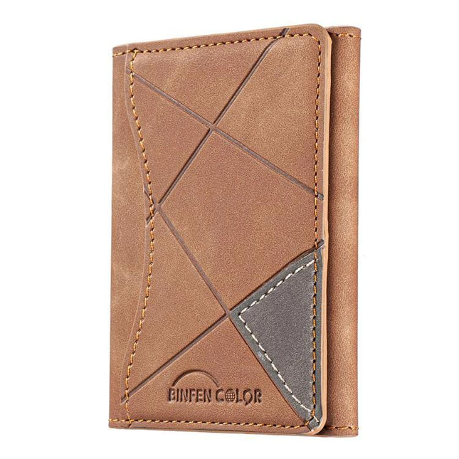 Prismatic Leather Magnetic Card Wallet for Daily Essentials slim PU leather card wallet with magnetic attachment and stitched geometric design