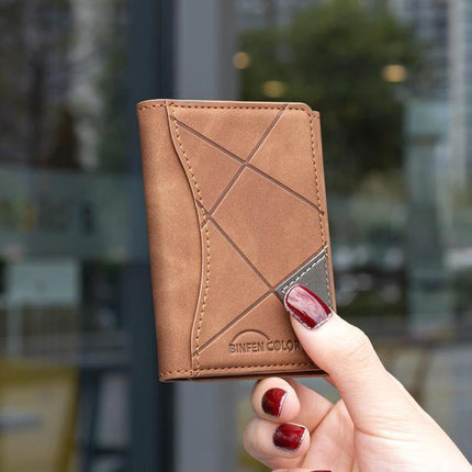 Prismatic Leather Magnetic Card Wallet for Daily Essentials held in hand, brown PU leather card wallet attached to phone