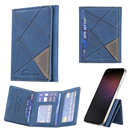 Prismatic Leather Magnetic Card Wallet for Daily Essentials attached to phone, blue PU leather card holder
