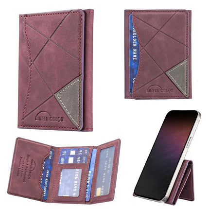 Prismatic Leather Magnetic Card Wallet for Daily Essentials - maroon PU leather phone card wallet with tri-fold pockets and magnetic attachment