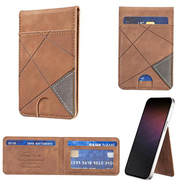 Prismatic Leather Magnetic Wallet for Credit Cards and IDs - brown PU leather cardholder attached to phone, holds 2–3 cards, slim magnetic wallet