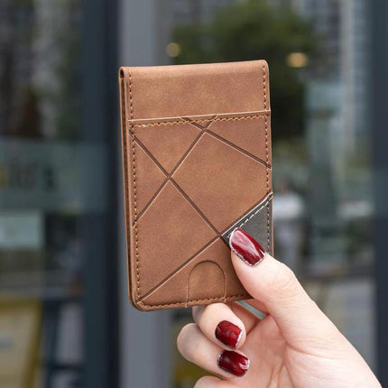Prismatic Leather Magnetic Wallet for Credit Cards and IDs - brown PU leather card and ID wallet attached to phone, slim magnetic wallet for commuting and travel