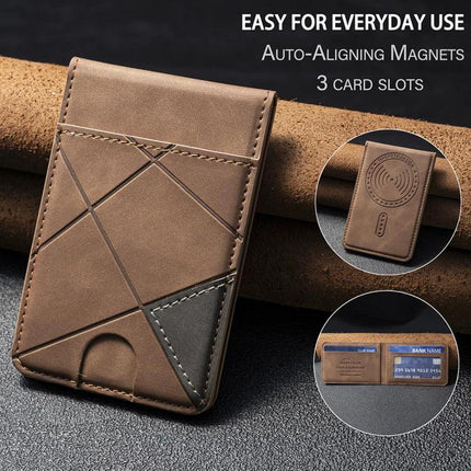 Prismatic Leather Magnetic Wallet for Credit Cards and IDs attached to phone showing 3 card slots, PU leather design and magnetic backing