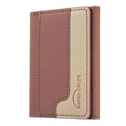 Horizontal Leather Magnetic Wallet for Credit Cards and IDs - brown PU leather phone wallet with magnetic closure and card slots