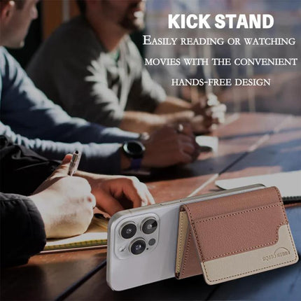 Horizontal Leather Magnetic Wallet for Credit Cards and IDs attached to phone as a kickstand, PU leather cardholder for commuting and hands-free use