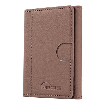 Horizontal Genuine Leather Magnetic Card Holder for Daily Use slim brown PU leather wallet with magnetic phone attachment
