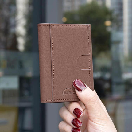 Horizontal Genuine Leather Magnetic Card Holder for Daily Use – brown PU leather card holder attached to phone, slim magnetic wallet for cards and IDs