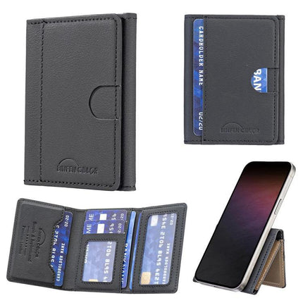 Horizontal Genuine Leather Magnetic Card Holder for Daily Use - black horizontal PU leather magnetic phone wallet holding cards and ID