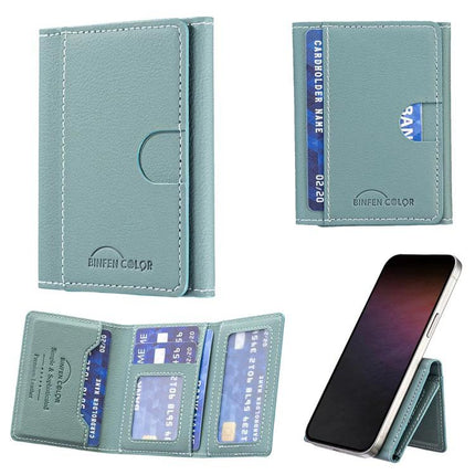 Horizontal Genuine Leather Magnetic Card Holder for Daily Use - teal PU leather phone wallet with multiple card slots and magnetic attachment