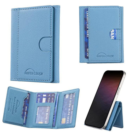 Horizontal Genuine Leather Magnetic Card Holder for Daily Use - blue PU leather phone wallet with card slots and magnetic attachment