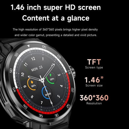 Smart Watch with Earphones for Everyday Fitness and Calls — 1.46-inch HD round TFT screen, 360×360 resolution, activity and heart-rate display