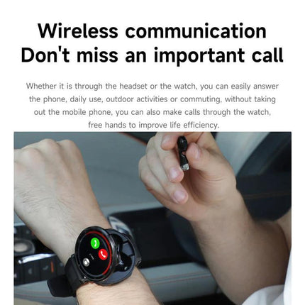 Smart Watch with Earphones for Everyday Fitness and Calls showing wrist call screen and wireless earbud for hands-free commuting