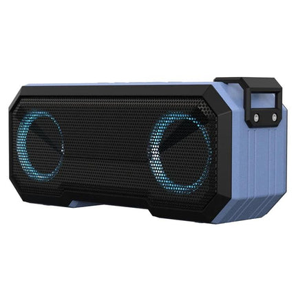 Waterproof Portable Bluetooth Speaker For Beach Camping And Backyard showing blue rugged IPX7 portable outdoor speaker