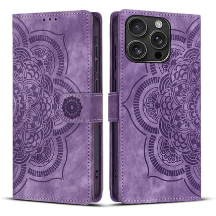 Mandala Embossed Leather Case For Daily Phone Essentials - purple mandala wallet phone case with card slots and cash pocket