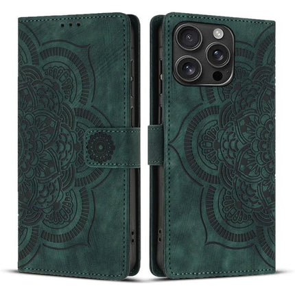 Mandala Embossed Leather Case For Daily Phone Essentials - green mandala TPU PU leather wallet case with card slots and camera cutout