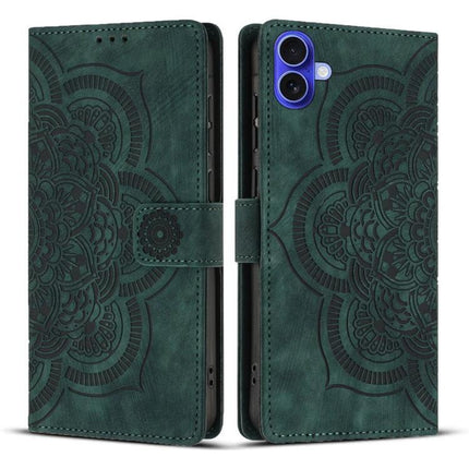 Mandala Embossed Leather Case For Daily Phone Essentials - green mandala pattern wallet phone case with card slots and magnetic closure