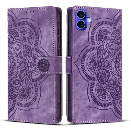 Retro Leather Phone Case With Card Slots in purple floral mandala PU leather wallet, TPU core, wrist strap and kickstand