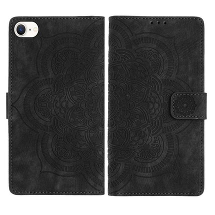 Mandala Leather Phone Case For Daily Use Protecting Your Phone During Errands And Commuting black wallet-style mandala PU leather phone case with card slots and stand