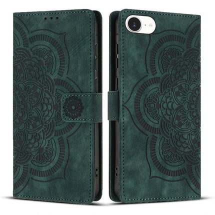 Mandala Embossed Leather Phone Case For Everyday Protection in green folio style with embossed mandala design, TPU interior and PU leather exterior