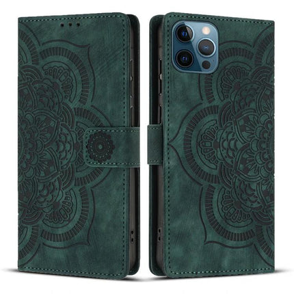Retro Leather Phone Case With Card Slot For Daily Essentials And On The Go Use For Everyday Convenience - green embossed wallet cover with kickstand and card slots