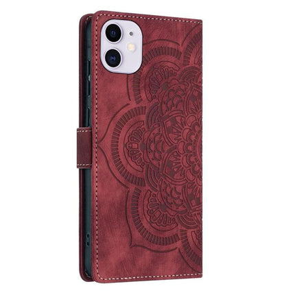 Embossed Leather Phone Case With Card Slots - burgundy embossed folio case with card slots and kickstand for everyday protection