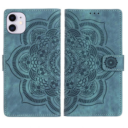 Embossed Leather Phone Case With Card Slots teal mandala PU leather wallet case with kickstand and card slots