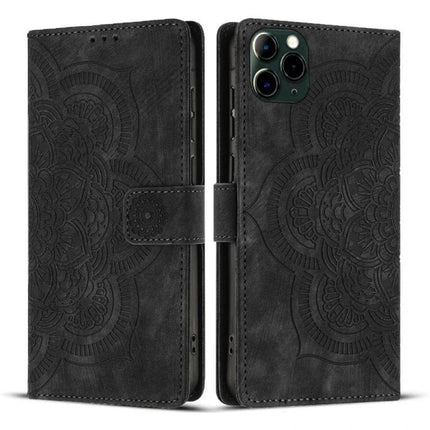 Embossed Leather Phone Case With Card Slots in black embossed PU leather with kickstand and card storage for everyday protection
