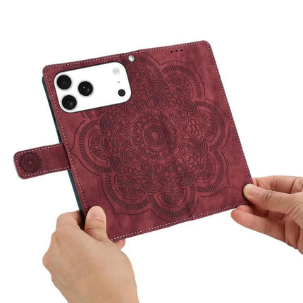 Mandala Embossed Leather Phone Case For Everyday Protection