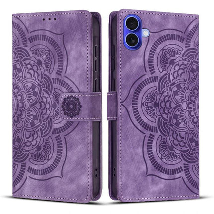 Mandala Embossed Leather Phone Case For Everyday Protection - purple mandala embossed PU leather wallet case with TPU inner frame, card slot, and magnetic clasp