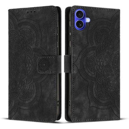 Mandala Embossed Leather Phone Case For Everyday Protection - black embossed wallet folio with TPU frame and card slot