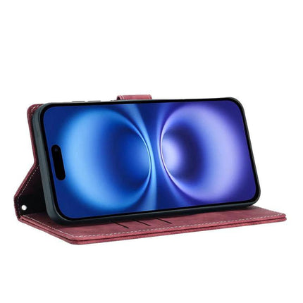 Mandala Embossed Leather Case For Daily Phone Essentials in red wallet style with card slots and phone stand
