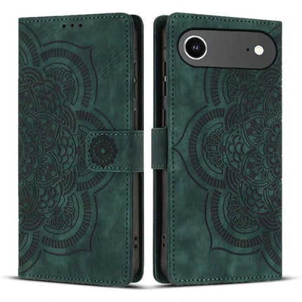 Mandala Embossed Leather Case For Daily Phone Essentials — green mandala TPU PU leather wallet case with card slots and cash pocket
