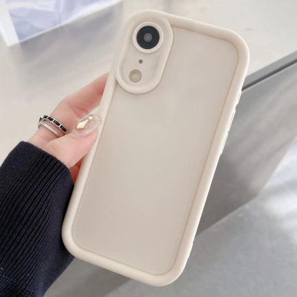 Durable iPhone Case for Everyday Use slim beige TPU bumper protecting camera and screen in hand