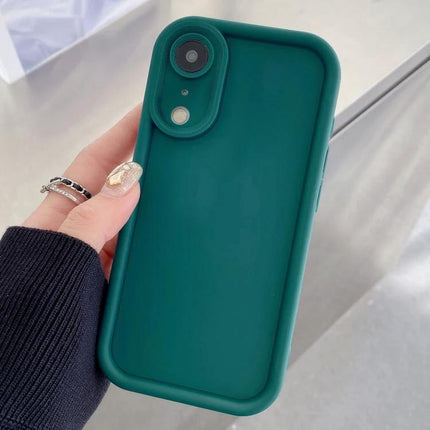 Durable iPhone Case for Everyday Use in slim green flexible TPU protecting camera and screen, shown held in hand