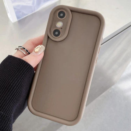 Durable iPhone Case for Everyday Use in slim brown TPU protecting camera and screen, flexible shock-resistant grip