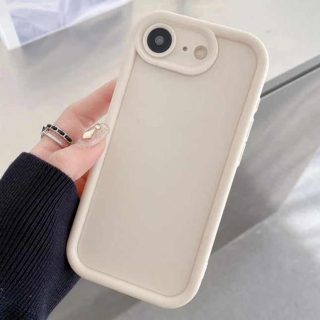 iPhone Everyday Protective Case For Daily Use slim flexible TPU case in beige showing rear camera cutout and raised edges