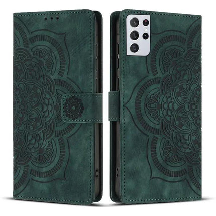 Mandala Embossed Retro Frosted Leather Phone Case With Card Slot
