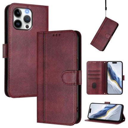 Leather Phone Case With Card Storage For Everyday Carry - burgundy PU leather wallet case with TPU shell, card slots, stand and wrist strap