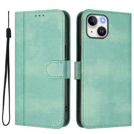 Retro Leather Wallet Phone Case With Card Slots in mint green PU leather with stitched folio, card slots, magnetic clasp and wrist strap